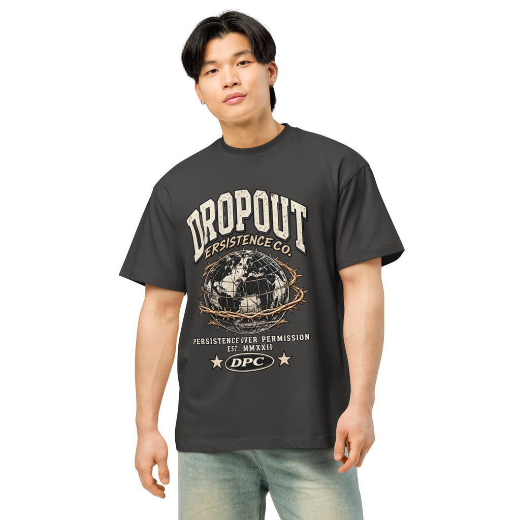 Vintage Black DPC Persistence Co. heavyweight oversized tee - front detail view