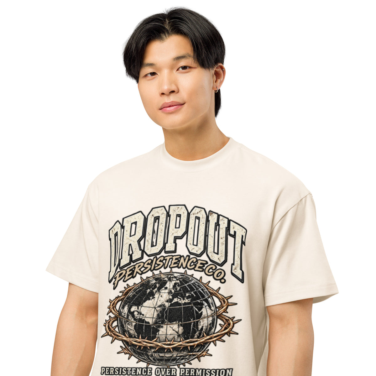 Vintage White DPC Persistence Co. heavyweight oversized tee - alternate front view