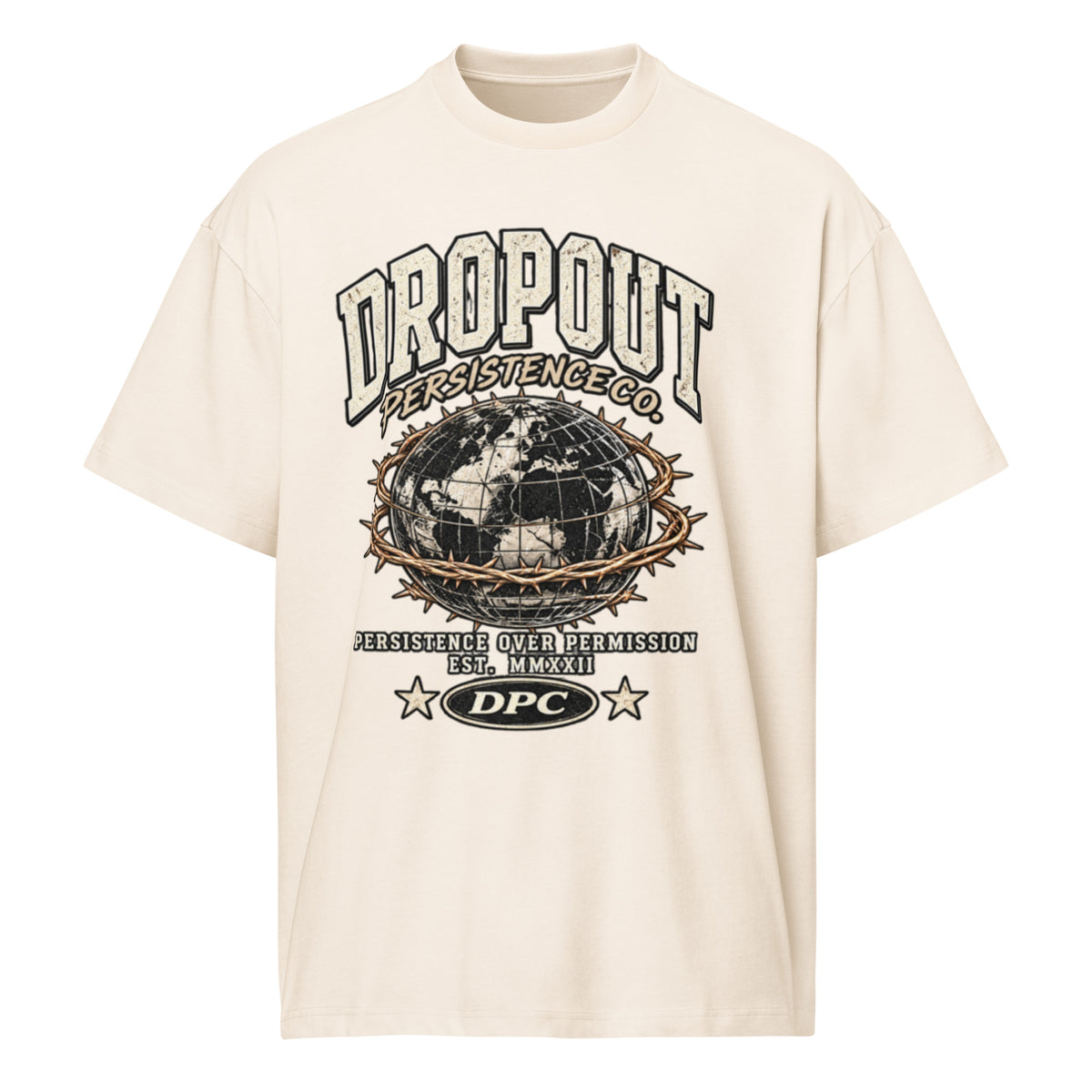 Vintage White DPC Persistence Co. heavyweight oversized tee - front view