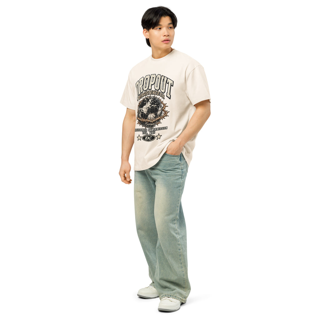 Vintage White DPC Persistence Co. heavyweight oversized tee - left-front angle