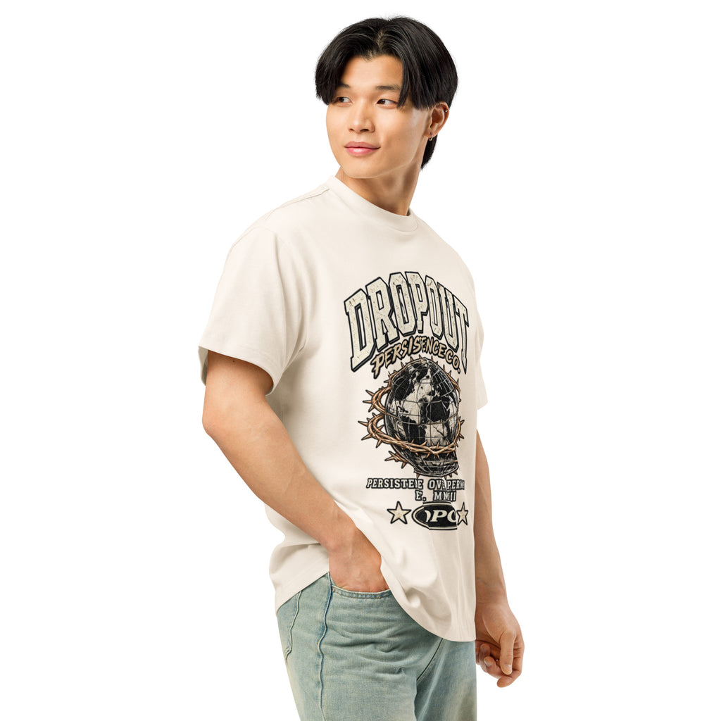Vintage White DPC Persistence Co. heavyweight oversized tee - right-front angle