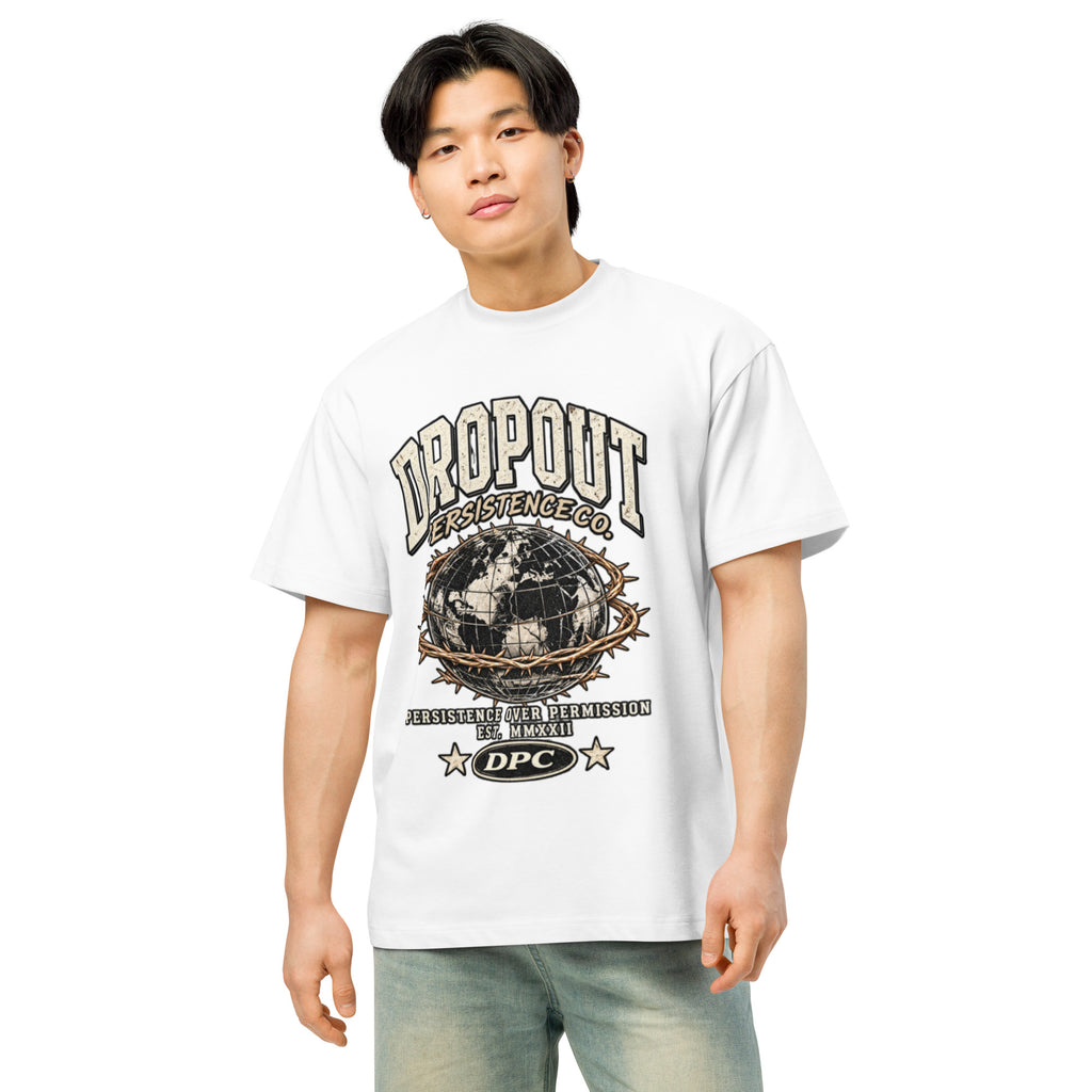 White DPC Persistence Co. heavyweight oversized tee - front detail view