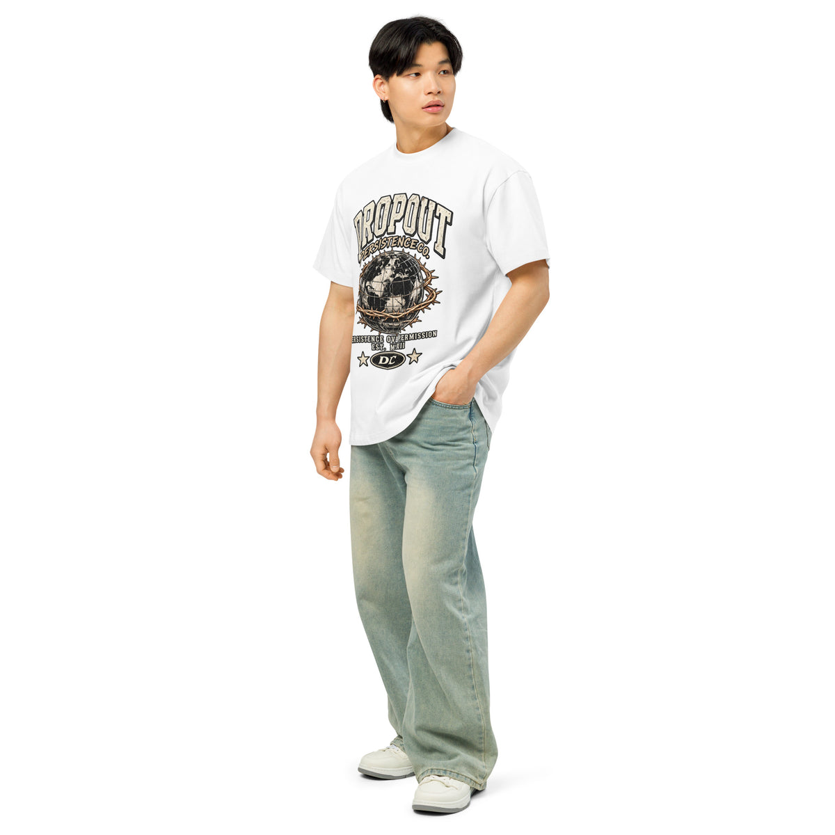 White DPC Persistence Co. heavyweight oversized tee - left-front angle